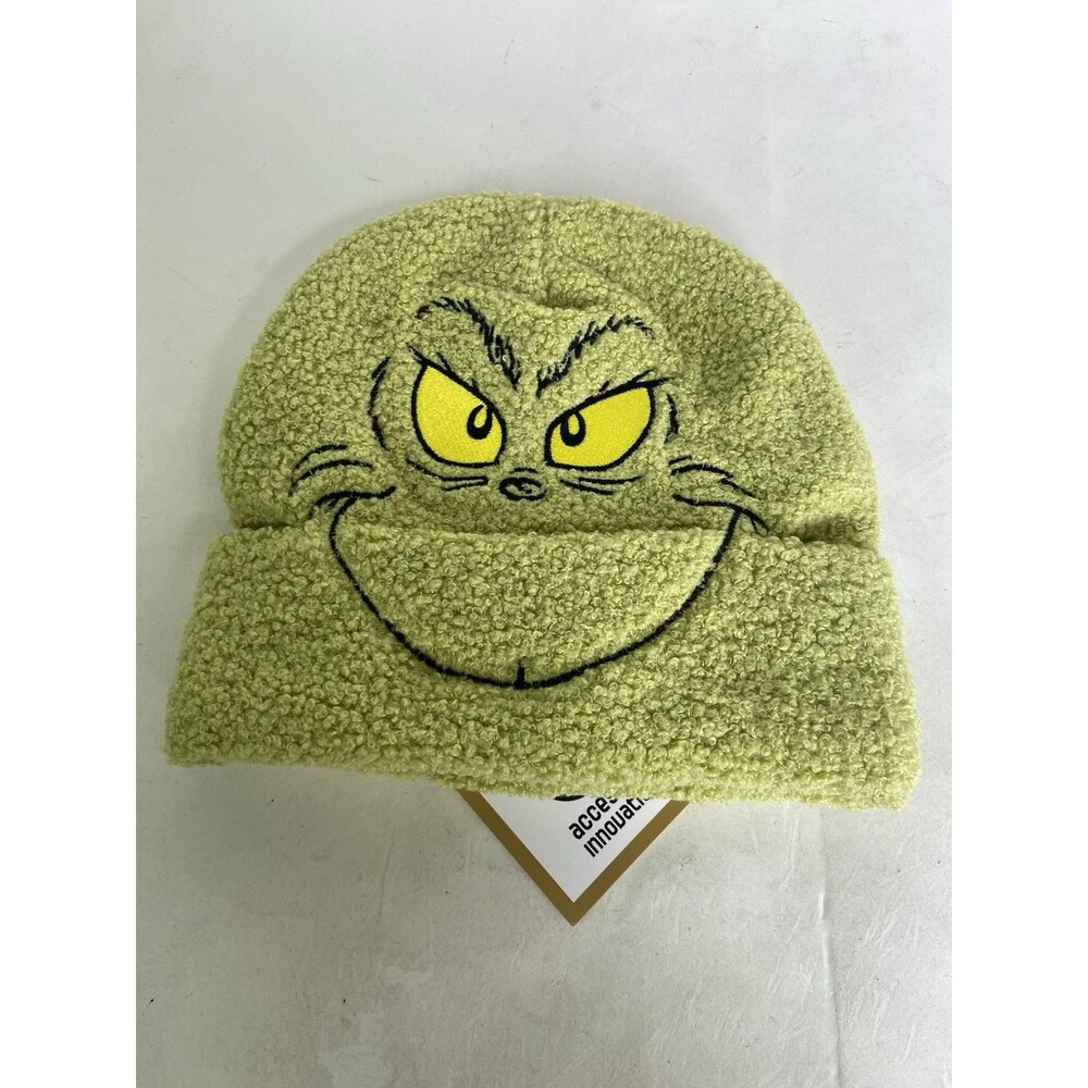 How The Grinch Stole Christmas Green Lined Cuff Beanie Hat Youth Kids Boys Girls